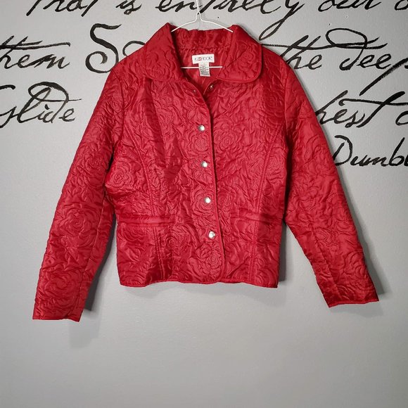 JG Hook Vintage Women Red Rose Quilted Jacket, M - Picture 1 of 6